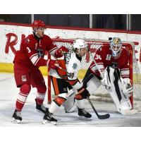 Allen Americans defenseman Jay Powell and goaltender Dylan Wells