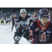 Kelowna Rockets' Connor Pankratz and Kamloops Blazers' Kalan Anderlini on game night