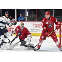 Allen Americans goaltender Dylan Wells and defenseman Quinn Warmuth