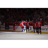 South Carolina Stingrays' Connor Moore, Tyler Weiss, Jayden Lee, and Ryan Hofer congratulated by team