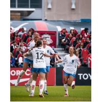 Tanya Boychuk celebrates here goal with the Montreal Roses