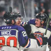Knoxville Ice Bears celebrate in the first period