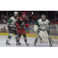 Grand Rapids Griffins' Nate Danielson and Texas Stars' Kyle Looft and Magnus Hellberg