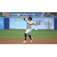 Cooper Kinney of the Montgomery Biscuits rounds the bases