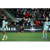 Portland Thorns FC forward Caiya Hanks reacts after her goal against Gotham FC