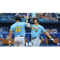 Montgomery Biscuits catcher Tatem Levins (left) and outfielder Colton Ledbetter