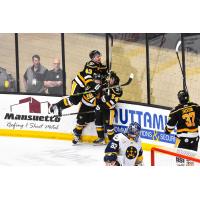 Wheeling Nailers' Jack Beck, Matthew Quercia, and Matty De St. Phalle celebrate win